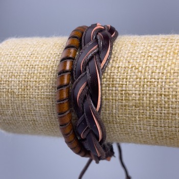 Bracelet, length 18-25 cm, thickness 12 mm, faux leather, light brown, with adjustable clasp