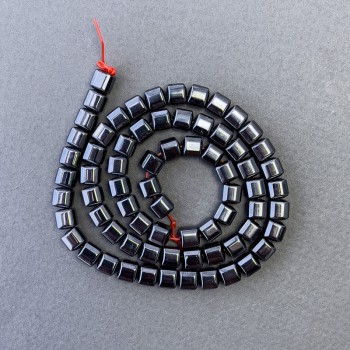 Hematite cube beads on thread, size 5.5×6 mm, length 40 cm +-