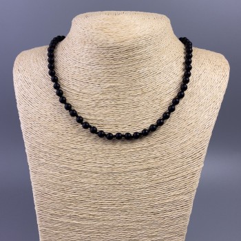 Shungite necklace (imitation) smooth bead, diameter 6 mm±, length 49 cm±