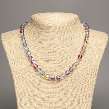Opal Glass Necklace 'Multicolor Chameleon' Smooth Bead, 8 mm Diameter, 49 cm Length