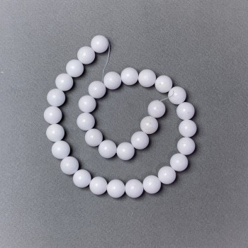 White Agate Beads (Pressed) Smooth Round Beads, 12 mm Diameter, 40 cm Length, On Beading Thread