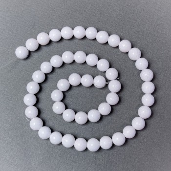 White Agate Beads (Pressed) — Smooth Round Beads, 8 mm Diameter ±, 40 cm Length ± on Thread
