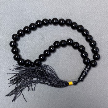 Black Agate Mala Beads (Pressed), Smooth Beads, 12 mm Diameter, 33 Beads, with Agate Inlays