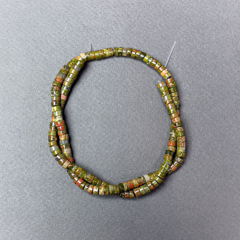 Heliotrope Jasper Beads, Natural Rondelle, 4.5×2.5 mm, 38 cm on thread