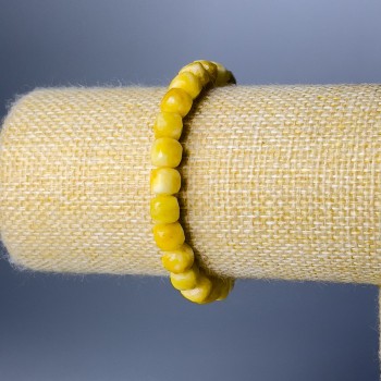 Yellow Jadeite Bracelet, Natural Jadeite Gemstone, Faceted Cube, 7mm Diameter, 18cm Length (Stretch)