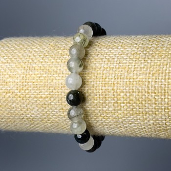 Hairy Rutile Quartz Bracelet, Natural Stone, Smooth Beads, 8 mm Diameter, 18 cm Length (Stretch)