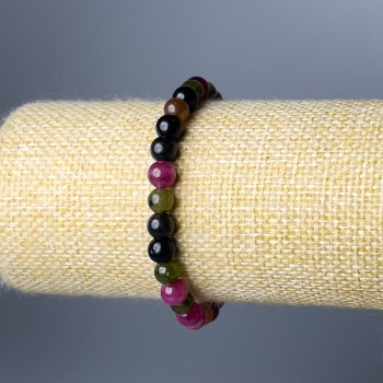 Bracelet of natural tourmaline, smooth beads, diameter 6.5 mm, length 18 cm (stretch)