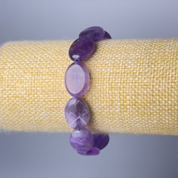 Amethyst natural stone bracelet with oval link, diameter 13×18 mm, length 18 cm (stretch)