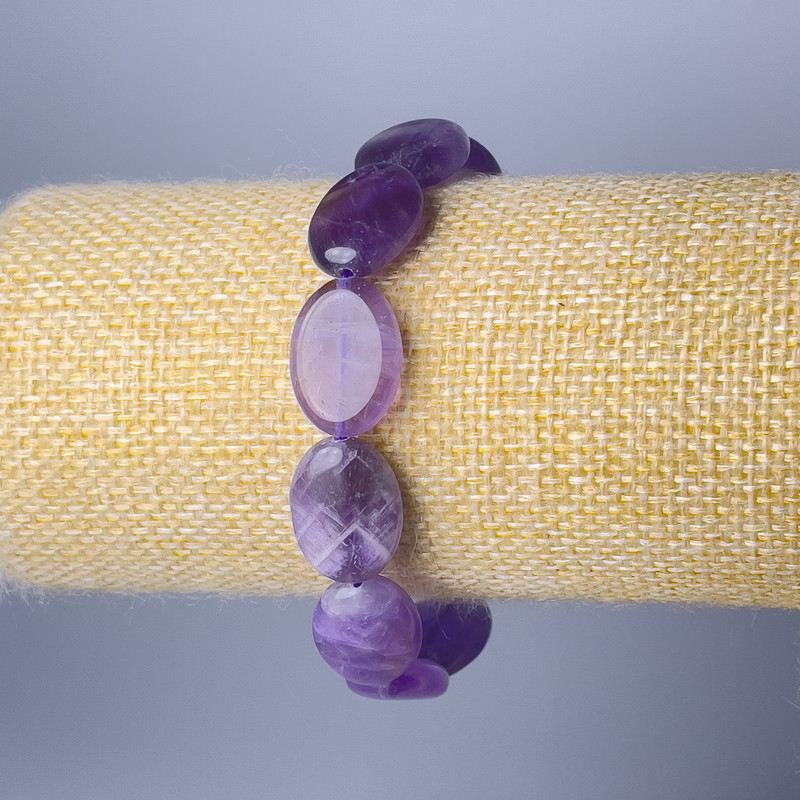 Amethyst natural stone bracelet with oval link, diameter 13×18 mm, length 18 cm (stretch)