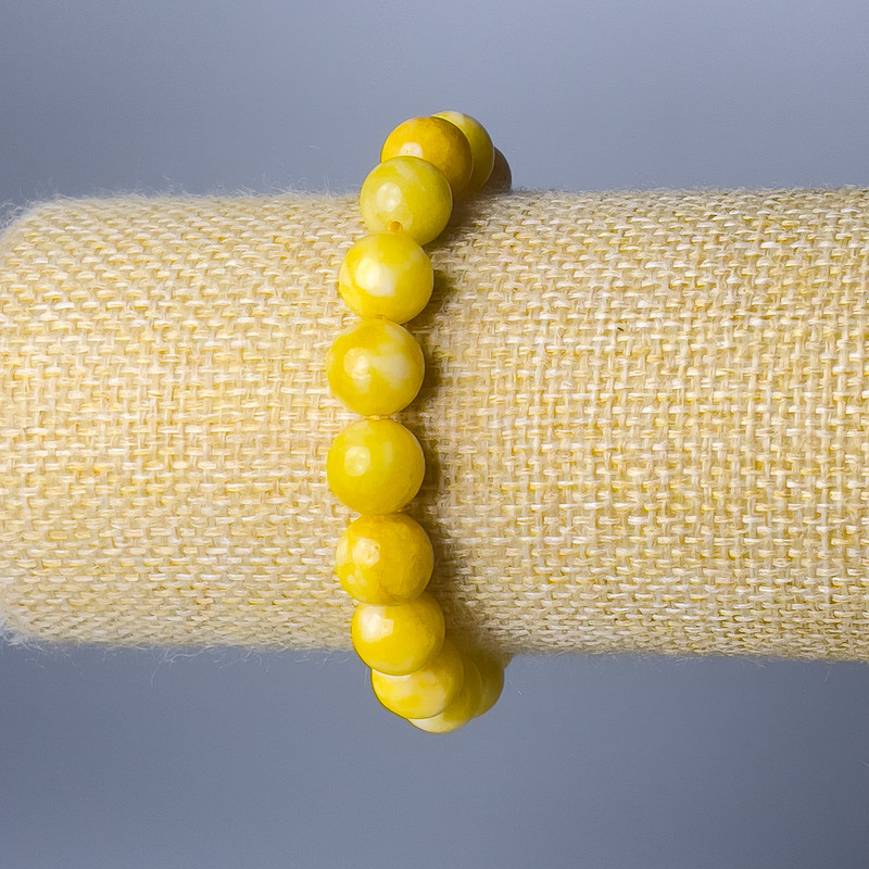 Bracelet with Smooth Yellow Jadeite Beads, 10mm Diameter, 18cm Length (Stretch)