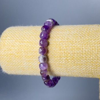 Amethyst bracelet with natural gemstone, faceted cube beads, 7 mm diameter, 18 cm length (stretch)