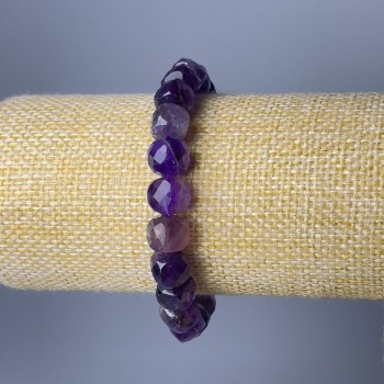 Amethyst bracelet, natural stone, faceted cube, diameter 9 mm ±, length 18 cm (stretch)