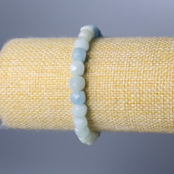 Aquamarine bracelet with natural stone, faceted cube beads, 7mm diameter, 18cm length (stretch)