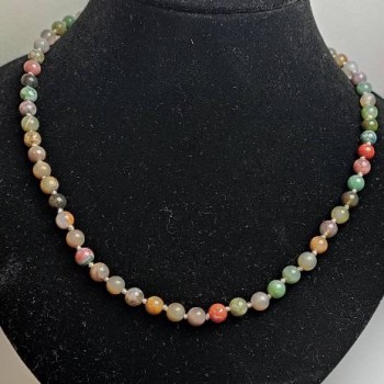 Green Jasper Necklace, Natural Stone, Smooth Beads, 6.5 mm Diameter, 50 cm Length