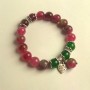 Bracelet of Polychrome Tourmaline and Jade, smooth beads, 10 mm diameter, 18 cm length (stretch) with inlays