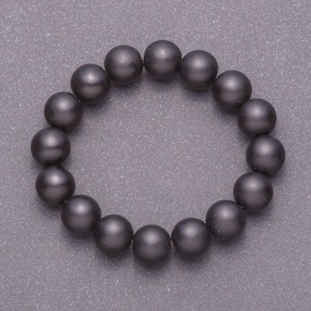 Shungite Bracelet (Imitation) Smooth Bead, Diameter 12 mm ±, Length 18 cm (Stretch)