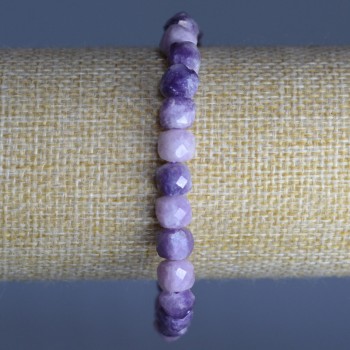 Lepidolite bracelet, natural stone, faceted cube beads, 7 mm diameter, 18 cm length (stretch)