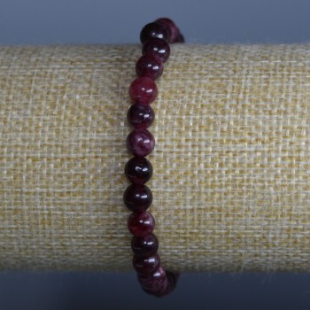 Tourmaline Rubellite Bracelet, natural stone, smooth bead, 6 mm diameter, 18 cm length (stretch)
