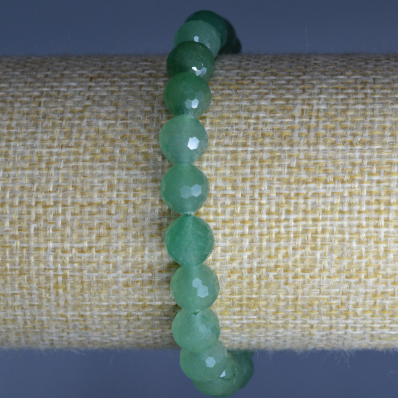 Bracelet made of natural jade with faceted round beads, 8 mm diameter, 18 cm length (stretch)