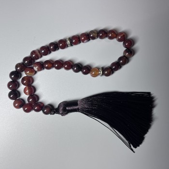 Carnelian prayer beads, natural stone, smooth round beads, 8 mm diameter, 33 beads, with metal inserts