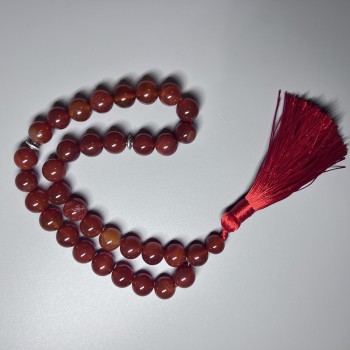 Carnelian prayer beads, natural stone, smooth round beads, 12 mm diameter ±, 33 beads, with metal inserts