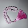 Pink Quartz Prayer Beads, Natural Stone, Smooth Beads, 10 mm Diameter ±, 33 Beads, with Metal Inlays