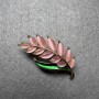 Brooch Twig with Pink Cat's Eye, Green Enamel on Golden Metal 22x47mm