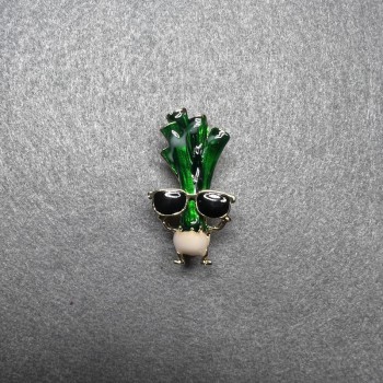 Brooch Celery in Glasses green, black and white enamel, golden metal 18x32mm