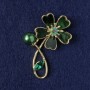 Brooch 'Flower' with green mother-of-pearl, crystal, bead, gold-toned metal 33x51 mm