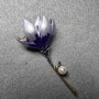Brooch Magnolia Flower, lilac and purple enamel, blue crystals, white bead, gold-tone metal 29×65mm