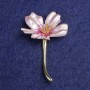 Brooch Cosmos Flower pink enamel, golden metal 34x52mm
