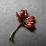 Brooch Cosmea Flower red enamel, golden metal 34×52 mm