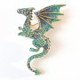 Dragon Brooch, green enamel, gold-colored metal, 42×66 mm