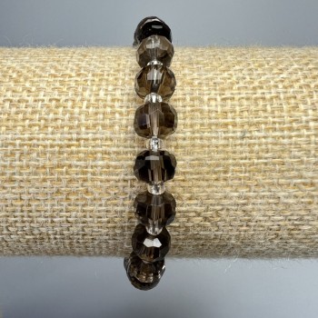Smoky quartz bracelet, natural stone, faceted rondelle, diameter 8x6 mm, length 18 cm +/- (stretch) with seed beads