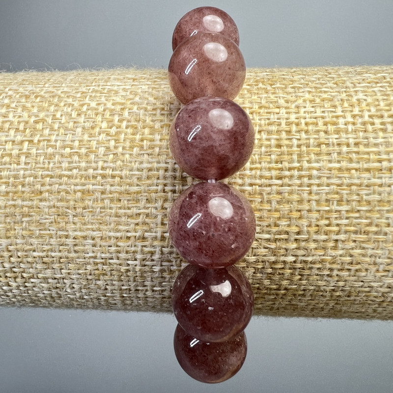 Strawberry Quartz Bracelet, natural stone, smooth bead, diameter 12.5 mm, length 18 cm (stretch)