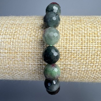 Zoisite bracelet, natural stone, faceted beads, 10 mm diameter, 18 cm length, stretch