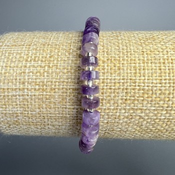 Bracelet with natural amethyst disc beads, diameter 6.5×3 mm, length 18 cm (stretch) with seed beads