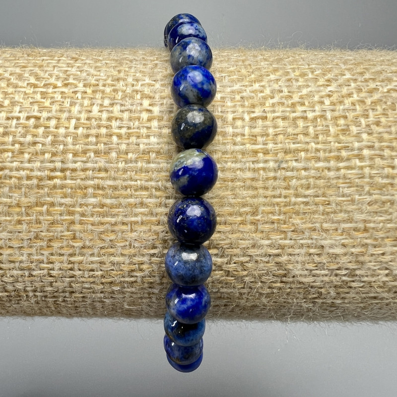 Bracelet Lapis Lazuli natural stone smooth bead, diameter 6.5 mm +/-, length 18 cm +/- (stretch)