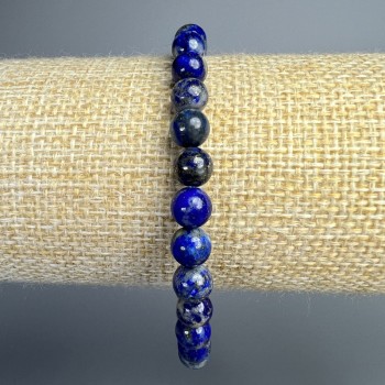 Lapis Lazuli Bracelet, Natural Stone, Smooth Beads, Diameter 6.5 mm, Length 18 cm (Stretch)