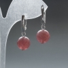 Strawberry Quartz Earrings, natural stone, smooth ball, 12.5 mm diameter ± English clasp, 33 mm length