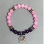 Bracelet of Sugilite and Rose Quartz (imitation acrylic), smooth beads, 8 mm diameter, 18 cm length (stretch) with inserts