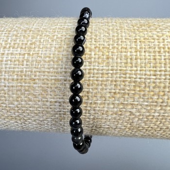 Black Eye Agate Bracelet, natural stone, smooth beads, 4mm diameter, 18cm length (stretch)