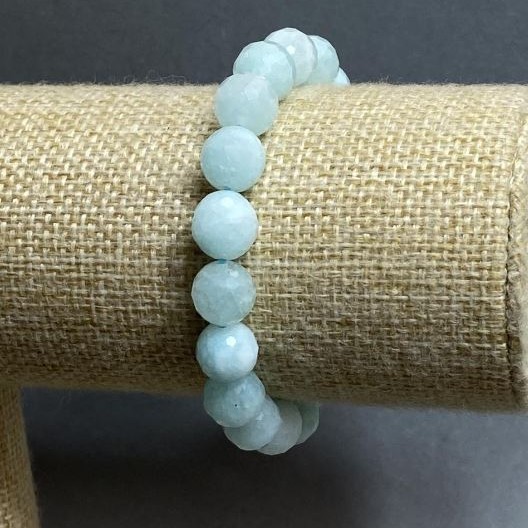 Angelite Bracelet - Natural Stone, Faceted Bead, 10 mm Diameter, 18 cm Length (Stretch)