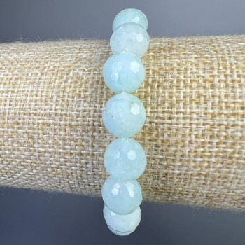 Angelite Bracelet - Natural Stone, Faceted Bead, 10 mm Diameter, 18 cm Length (Stretch)