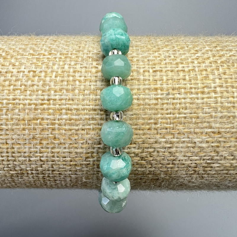 Amazonite Bracelet with Natural Stone Faceted Rondels, 8x6 mm diameter +/-, length 18 cm +/- (stretch) with beads