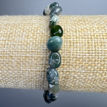 Mossy Agate Bracelet, natural stone, faceted beads, diameter 7×9 mm, length 18 cm (stretch)