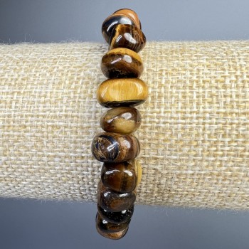 Tiger's Eye Bracelet, Natural Stone, Large Faceted Beads, Diameter 10x7 mm, Length 18 cm (Stretch)