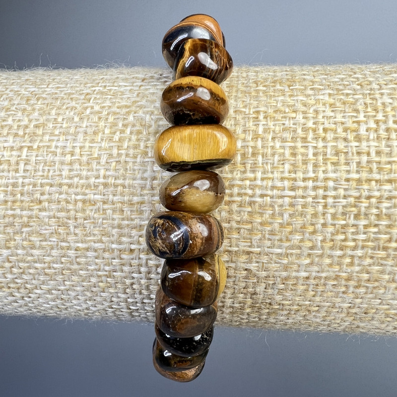 Tiger's Eye Bracelet, Natural Stone, Large Faceted Beads, Diameter 10x7 mm, Length 18 cm (Stretch)