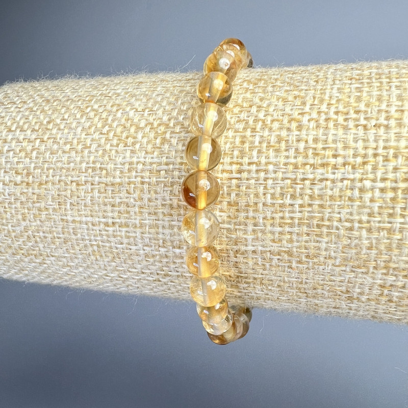 Citrine bracelet, natural stone, smooth beads, 8 mm diameter, 18 cm length (stretch)