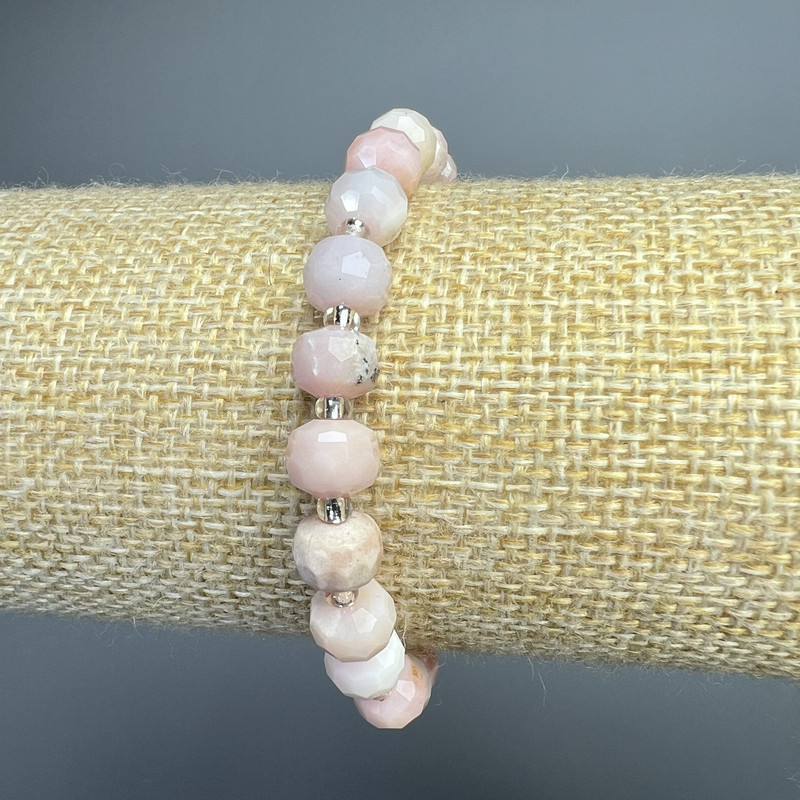 Pink Opal Bracelet with Faceted Rondelle, 8x6 mm diameter, 18 cm length (Stretch) with beads